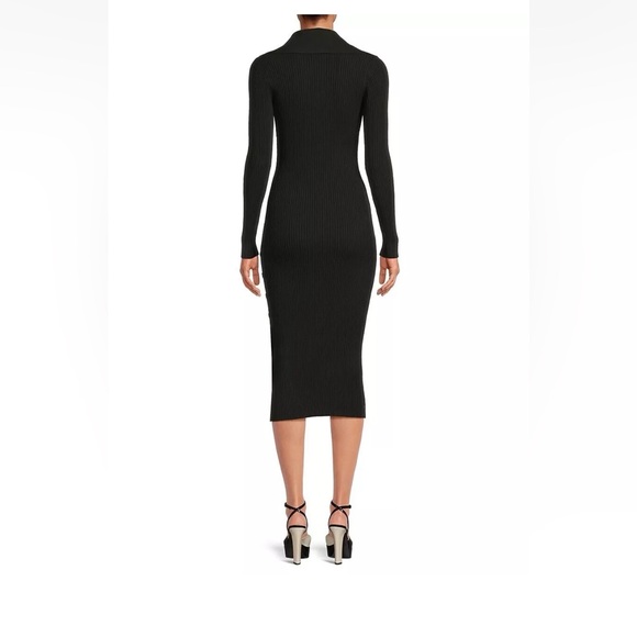 REISS MADDISON RIBBED KNITTED MIDI DRESS black button collar xl extra large NWOT - Picture 3 of 8